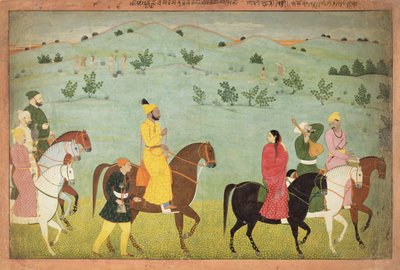Jasrota-prinssi, mahdollisesti Balwant Singh, ratsastusmatkalla, Nainsukh (fl. 1740-50) Kashmir, n. 1751 tekijältä Indian School