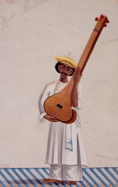 Tambura-soitin, n. 1830 (guassi kiillellä) tekijältä Indian School