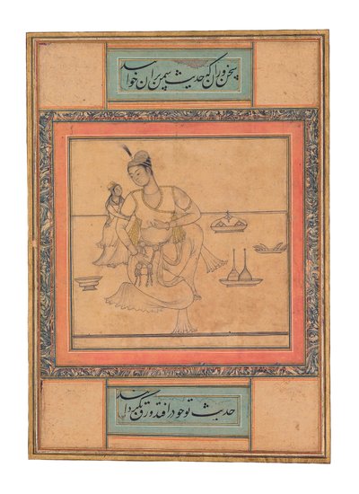 Nuori prinssi perheympäristössä, n. 1600 (läpinäkymätön akvarelli ja kulta) tekijältä Indian School