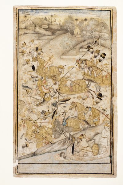 Eurooppalaisten taistelu, n. 1700 (läpinäkymätön wc ja kultaa paperilla) tekijältä Indian School