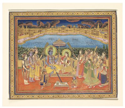 Maalaus Ramasta ja Sitasta, Intia, Jaipur, n. 1800 tekijältä Indian School