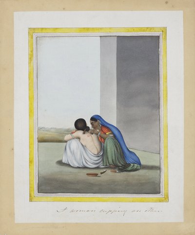 Nainen kuppaa toista, n. 1815 (läpinäkymätön wc paperilla) tekijältä Indian School