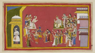 Lisää 15296 (1) f.51r, Toiset ovat yrittäneet järkeillä Kaikeyin kanssa turhaan, ja hän pysyy päättäväisenä. Dasaratha on kehottanut Ramaa viivyttämään hetken, mutta hän on lujasti päättänyt olla lykkäämättä lähtöään. Kaikki, mitä hän ottaa mukaansa, on va tekijältä Indian School