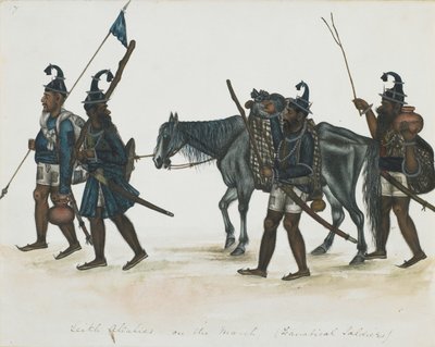 Akali-sikhit maaliskuussa, n. 1850 (läpinäkymätön akvarelli paperille) tekijältä Indian School