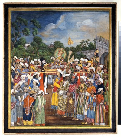 Akbar Shah II vastaanottaa brittiläisen, noin 1810 tekijältä Indian School