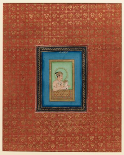 Akbar ja yksi hänen pojistaan tai pojanpoikistaan, 1875-1900 (läpinäkymätön wc ja kulta paperilla) tekijältä Indian School