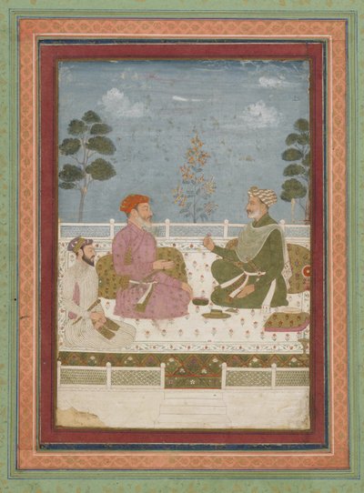 Yleisökohtaus, irrotettu albumifolio maalauksella, n. 1750 tekijältä Indian School
