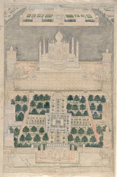 Lintuperspektiivistä Taj Mahalista Agrassa, 1790-1810 tekijältä Indian School