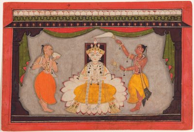 Vishnun Buddha-avatar, n. 1700 (läpinäkymätön wc, kulta- ja kovakuoriaiskilvet paperilla) tekijältä Indian School