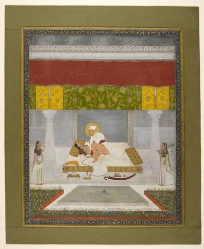 Chitarman II (Kalyan Das), Muhammad Shah rakastelemassa, noin 1735 (guassi paperille). tekijältä Indian School