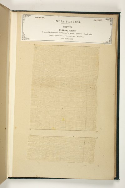 Coarse Cotton, Benares, kokoelmasta The Collection of the Textile Manufacturers of India, kirjoittanut John Forbes Watson, julkaistu vuonna 1866 tekijältä Indian School