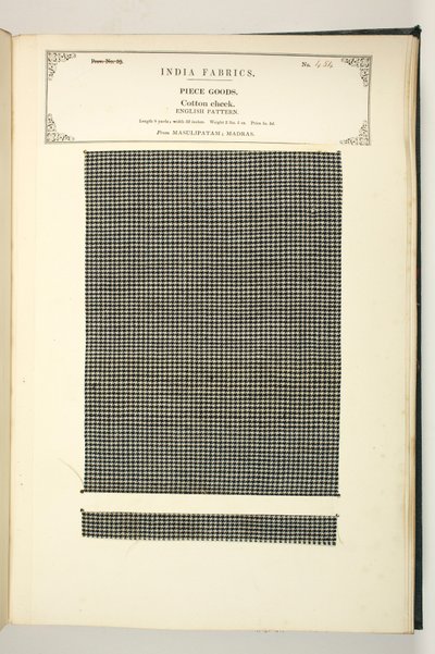Cotton Check, Masulipatam, Madras, Piece Goods, The Collection of the Textile Manufacturers of Indian, kirjoittanut John Forbes Watson, julkaistu vuonna 1866 tekijältä Indian School