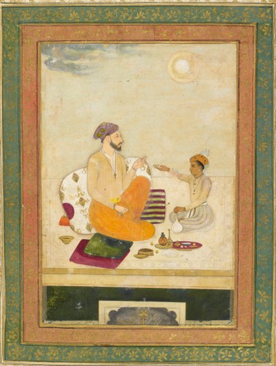 Dara Shikoh tarjoaa viinikupin Shah Jahanille (muste ja väri paperille) tekijältä Indian School