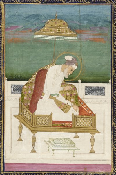Keisari Aurangzeb; kääntöpuoli: kalligrafinen paneeli, irrotettu albumifolio maalauksella, 1619 tekijältä Indian School