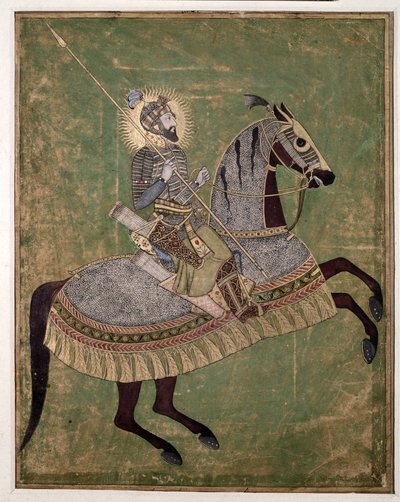 Ratsastusmuotokuva Aurangzebista, n. 1680 (akvarelli, guassi ja kulta) tekijältä Indian School