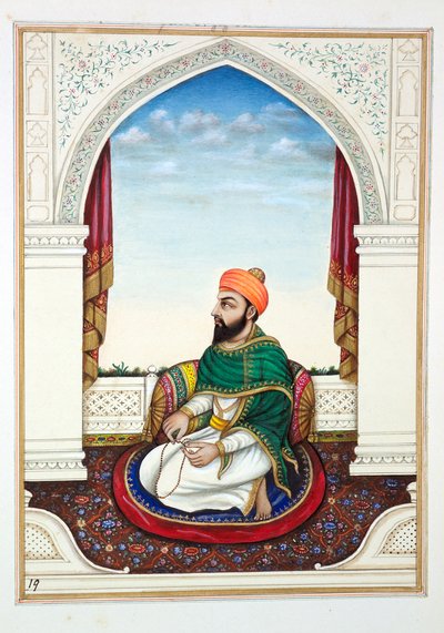 Fakir Syad Aziz-o-Deen, teoksesta Punjabin kuningaskunta, sen hallitsijat ja päälliköt, osa I, 27 akvarellitutkimuksen osio tunnistamattomalta intialaiselta taiteilijalta, n. 1840 (wc paperilla) tekijältä Indian School