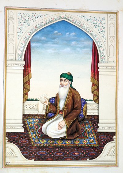 Fakir Syad Nur-o-Deen, Punjabin kuningaskunta, sen hallitsijat ja päälliköt, osa I, 27 akvarellitutkimuksen osio tuntemattomalta intialaiselta taiteilijalta, n. 1840 (wc paperilla) tekijältä Indian School