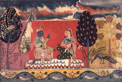 Folio 3. Radha ja Krishna, "Gita Govinda", Mewar, Rajput School tekijältä Indian School