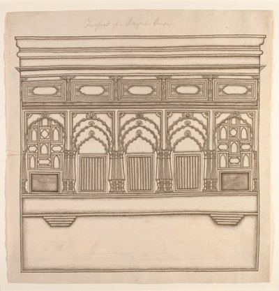 Bengalitalon eturintama, n. 1820 (läpinäkymätön wc paperilla) tekijältä Indian School