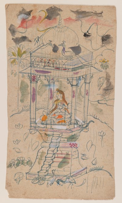 Ganda Malhara Raginin Gaunsmalar, n. 1850 (muste ja väri paperille) tekijältä Indian School