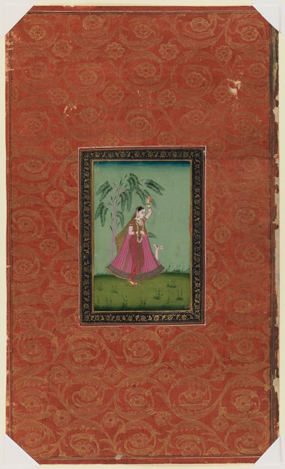 Tyttö peuran kanssa, 1875-1900 (läpinäkymätön wc ja kultaa paperilla) tekijältä Indian School