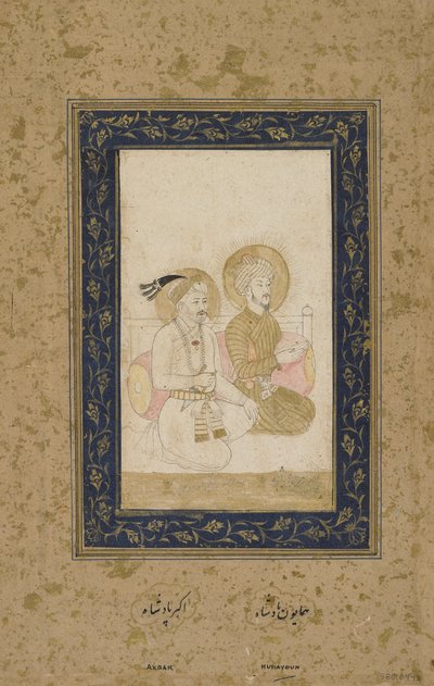 Humayun ja Akbar, erillinen albumifolio, n. 1900 tekijältä Indian School
