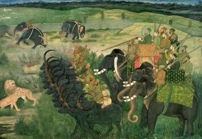 Sisään. 11A.28 Aurangzib metsästää leijonia, n. 1670–1680 tekijältä Indian School