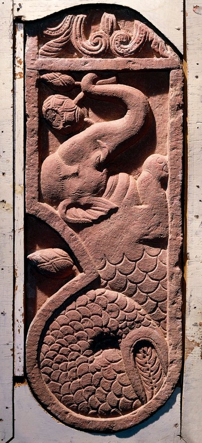 Intialainen taide: "" A Fish Tail Elephant"" -kausi Kouchane (Kushan tai Kouchan) Sonkhista, Mathurasta. 1. vuosisadalla jKr. Mathura, arkeologinen museo tekijältä Indian School