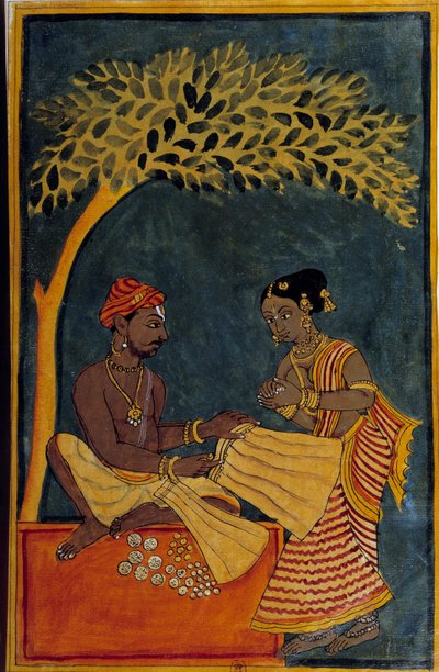 Intialainen taide: kangaskauppias. Akvarelli noin 1760. Paris, B.N. tekijältä Indian School