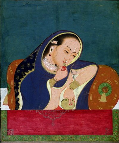 Päihtynyt nainen ikkunassa, 1700-luvun loppu (läpinäkymätön wc ja kultaa paperilla) tekijältä Indian School