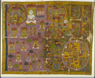 Jain-pyhiinvaellus, tehty Rajasthanissa, n. 1750 (läpinäkymätön wc ja kultaa kankaalla) tekijältä Indian School