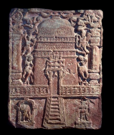 Kurtesaani Lavana Sobhikan tyttären Vasun asettama Jain-tabletti (punainen hiekkakivi, Kushan Empire) tekijältä Indian School