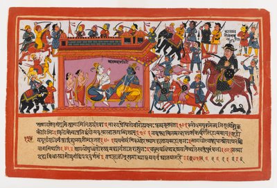 Kalayavana Surrounds Mathura, sivu Dispersed Bhagavata Purana -sarjasta, n. 1800 (läpinäkymätön wc paperilla) tekijältä Indian School