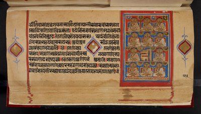 Kalpasutra käsikirjoitusfolio, jossa näkyy Ganadharas tekijältä Indian School