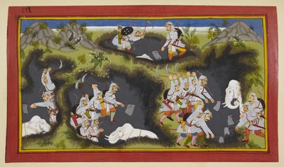 Kuningas Sagaran pojat kaivavat maata ja löytävät neljä elefanttia. tekijältä Indian School