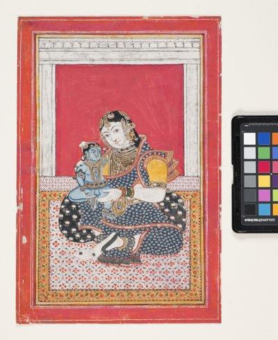 Krishna ja Yashoda (guassi, hopea ja lehtikulta paperilla) tekijältä Indian School