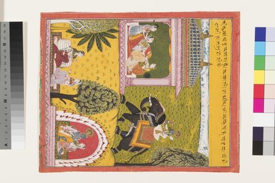 Krishna tulee rakastuneen Radhan luo, noin 1700 tekijältä Indian School