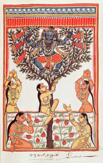 Krishna varastaa Yamuna-joessa uivien gopien vaatteita (wc paperilla) tekijältä Indian School