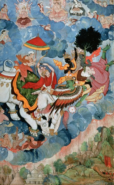 Krishnat taistelevat Indraa vastaan, n. 1590 tekijältä Indian School