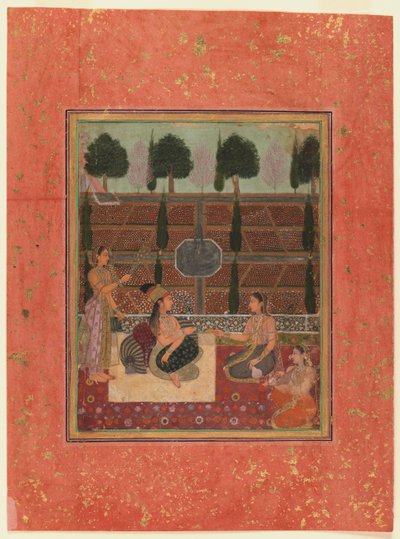 Naiset terassilla, Mughal Style, n.1700-10 (wc kullanvärisellä paperilla) tekijältä Indian School