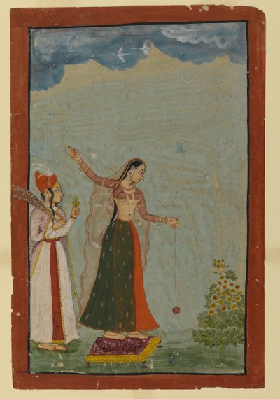 Nainen jojolla, n. 1770 (läpinäkymätön wc ja kultaa paperilla) tekijältä Indian School