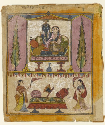 Lakshmi Naryana, Tula Ram Bhagavata Puranan etuosa (läpinäkymätön wc, kultaa ja hopeaa paperilla) tekijältä Indian School