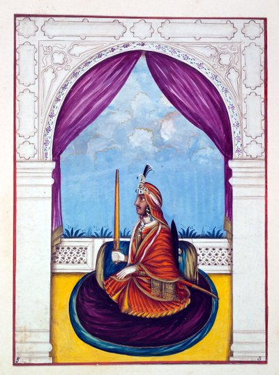 Maharaja Nau Nihal Singh, kirjasta The Kingdom of the Punjab, its Rulers and Chiefs, osa I, 27 akvarellitutkimuksen osio tunnistamattomalta intialaiselta taiteilijalta, n. 1840 (wc paperilla) tekijältä Indian School