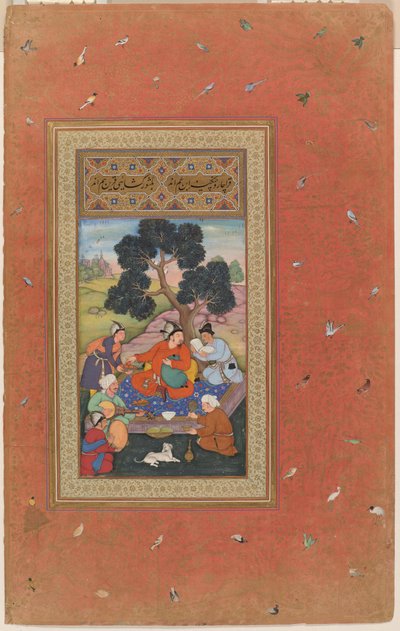 Mongolipäällikkö ja avustajat, Gulshan-albumin (Ruusutarha-albumi) folio, n. 1600 (peittävä akvarelli, muste ja kulta paperille). tekijältä Indian School