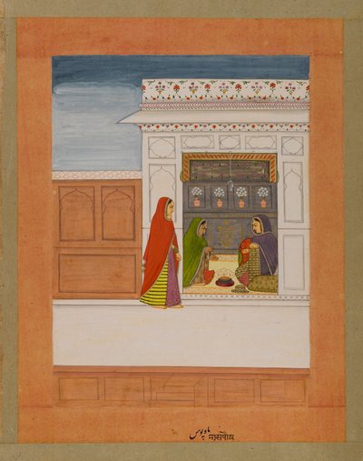 Paushan kuukausi, sivu Baramasa-sarjasta, n. 1750 (wc ja kultaa paperilla) tekijältä Indian School