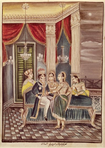 Nasir Ud-Din Haidar (1827-1873) Oudhin kuningas palatsissaan, 1845 tekijältä Indian School