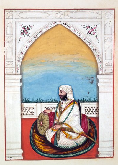 Nawab Imam-od-dun, teoksesta Punjabin kuningaskunta, sen hallitsijat ja päälliköt, osa II, nide 30 akvarellitutkimusta tunnistamattomalta intialaiselta taiteilijalta, n. 1840 (wc paperilla) tekijältä Indian School