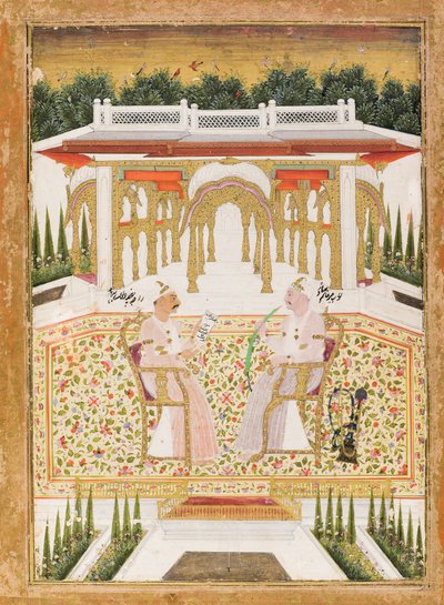 Nawab Mir Alam Bahadur ja Raja Chandu Lal Bahadur, n. 1800 (läpinäkymätön wc ja kultaa paperilla) tekijältä Indian School