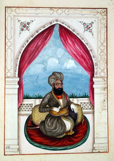 Nawab Mohammad Akhbar Khan, kirjasta The Kingdom of the Punjab, its Rulers and Chiefs, osa II, 30 akvarellitutkimuksen osio tunnistamattomalta intialaiselta taiteilijalta, n. 1840 (wc paperilla) tekijältä Indian School