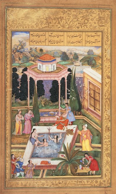 Tai 12208 fol.220 Maidens Bathing, Nizamin Khamsasta tekijältä Indian School
